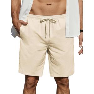 imageCOOFANDY Mens Casual Shorts Elastic Waist Drawstring Lightweight Dry Quick Summer Beach ShortsBeige