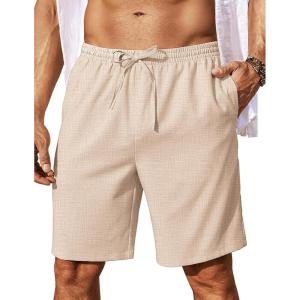 imageCOOFANDY Mens Linen Shorts 9quot Elastic Waist Drawstring Casual Shorts Lightweight Summer Beach ShortsBeige