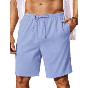 imageCOOFANDY Mens Linen Shorts 9quot Elastic Waist Drawstring Casual Shorts Lightweight Summer Beach ShortsBlue