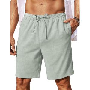 imageCOOFANDY Mens Linen Shorts 9quot Elastic Waist Drawstring Casual Shorts Lightweight Summer Beach ShortsLight Green