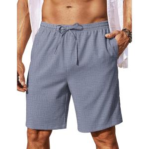imageCOOFANDY Mens Linen Shorts 9quot Elastic Waist Drawstring Casual Shorts Lightweight Summer Beach ShortsNavy Blue
