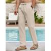 imageCOOFANDY Mens Linen Casual Pants Elastic Waist Beach Pants Lightweight Drawstring Summer Yoga PantsKhaki