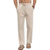 imageCOOFANDY Mens Linen Casual Pants Elastic Waist Beach Pants Lightweight Drawstring Summer Yoga PantsKhaki