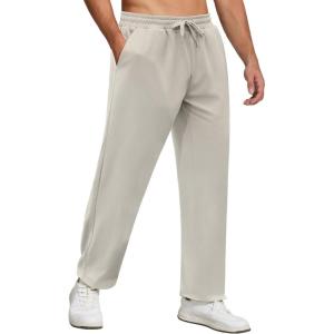 imageCOOFANDY Men Jogger Yoga Sweatpants Casual Athletic Elastic Waist Pants Open Bottom Trouser Jersey Knit Pants with PocketsMoon Gray
