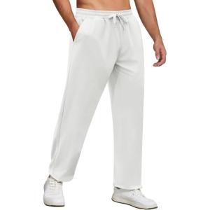 imageCOOFANDY Men Jogger Yoga Sweatpants Casual Athletic Elastic Waist Pants Open Bottom Trouser Jersey Knit Pants with PocketsWhite