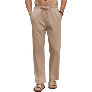 imageCOOFANDY Mens Linen Casual Pants Elastic Waist Beach Pants Lightweight Drawstring Summer Yoga PantsDark Khaki