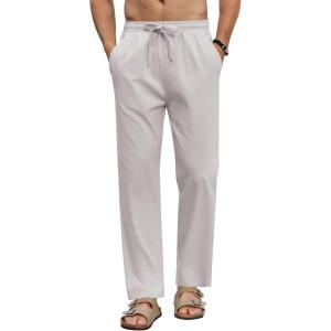 imageCOOFANDY Mens Linen Casual Pants Elastic Waist Beach Pants Lightweight Drawstring Summer Yoga PantsLight Gray