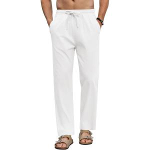imageCOOFANDY Mens Linen Casual Pants Elastic Waist Beach Pants Lightweight Drawstring Summer Yoga PantsWhite