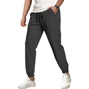 imageCOOFANDY Mens Waffle Jogger Lightweight Drawstring Casual Pants Slim Fit Jogger Sweatpants with PocketsBlack