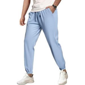 imageCOOFANDY Mens Waffle Jogger Lightweight Drawstring Casual Pants Slim Fit Jogger Sweatpants with PocketsLight Blue