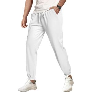 imageCOOFANDY Mens Waffle Jogger Lightweight Drawstring Casual Pants Slim Fit Jogger Sweatpants with PocketsWhite