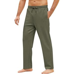 imageCOOFANDY Mens Yoga Pants Casual Elastic Waist Drawstring Jogger Sweatpants Open Bottom Lounge PantsArmy Green