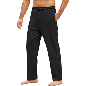 imageCOOFANDY Mens Yoga Pants Casual Elastic Waist Drawstring Jogger Sweatpants Open Bottom Lounge PantsBlack