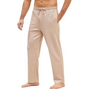 imageCOOFANDY Mens Yoga Pants Casual Elastic Waist Drawstring Jogger Sweatpants Open Bottom Lounge PantsKhaki