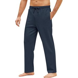 imageCOOFANDY Mens Yoga Pants Casual Elastic Waist Drawstring Jogger Sweatpants Open Bottom Lounge PantsNavy Blue