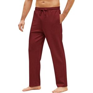 imageCOOFANDY Mens Yoga Pants Casual Elastic Waist Drawstring Jogger Sweatpants Open Bottom Lounge PantsWine Red