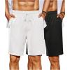 imageCOOFANDY Mens Beach Shorts 9quot Elastic Waist Drawstring Shorts Lightweight Regular Fit Casual Summer ShortsBlackWhite