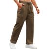 imageCOOFANDY Mens Casual Cargo Pants Relaxed Fit Outdoor Hiking Pants Cotton Drawstring Sweatpants with PocketsBrown