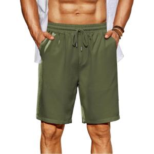 imageCOOFANDY Mens Beach Shorts 9quot Elastic Waist Drawstring Shorts Lightweight Regular Fit Casual Summer ShortsArmy Green
