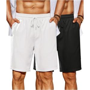 imageCOOFANDY Mens Beach Shorts 9quot Elastic Waist Drawstring Shorts Lightweight Regular Fit Casual Summer ShortsBlackWhite