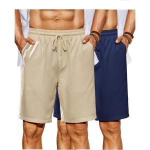 imageCOOFANDY Mens Beach Shorts 9quot Elastic Waist Drawstring Shorts Lightweight Regular Fit Casual Summer ShortsNavy BlueLight Khaki