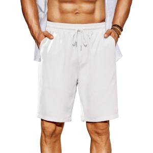 imageCOOFANDY Mens Beach Shorts 9quot Elastic Waist Drawstring Shorts Lightweight Regular Fit Casual Summer ShortsWhite