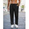 imageCOOFANDY Mens Linen Casual Pants Lightweight Drawstring Beach Pants Elastic Waist Cropped PantsBlack