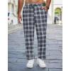 imageCOOFANDY Mens Linen Casual Pants Lightweight Drawstring Beach Pants Elastic Waist Cropped PantsBlack Plaid