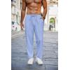 imageCOOFANDY Mens Linen Casual Pants Lightweight Drawstring Beach Pants Elastic Waist Cropped PantsBlue