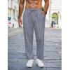 imageCOOFANDY Mens Linen Casual Pants Lightweight Drawstring Beach Pants Elastic Waist Cropped PantsNavy Blue