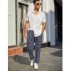 imageCOOFANDY Mens Linen Casual Pants Lightweight Drawstring Beach Pants Elastic Waist Cropped PantsNavy Blue Plaid