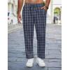 imageCOOFANDY Mens Linen Casual Pants Lightweight Drawstring Beach Pants Elastic Waist Cropped PantsNavy Blue Plaid
