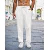 imageCOOFANDY Mens Linen Casual Pants Lightweight Drawstring Beach Pants Elastic Waist Cropped PantsWhite
