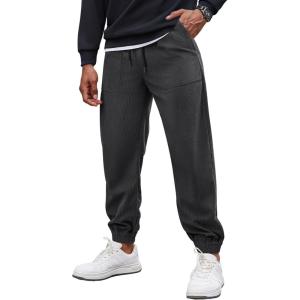 imageCOOFANDY Mens Corduroy Pants Casual Drawstring Trousers Elastic Waist Fashion Tapered Streetwear Joggers with PocketsDark Grey
