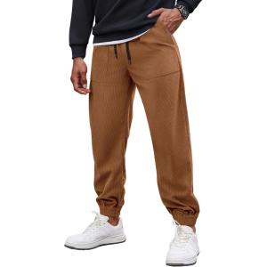 imageCOOFANDY Mens Corduroy Pants Casual Drawstring Trousers Elastic Waist Fashion Tapered Streetwear Joggers with PocketsLight Brown