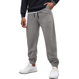 imageCOOFANDY Mens Corduroy Pants Casual Drawstring Trousers Elastic Waist Fashion Tapered Streetwear Joggers with PocketsLight Grey