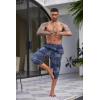 imageCOOFANDY Mens Linen Harem Capri Pants Lightweight Loose 34 Shorts Drawstring Elastic Waist Casual Beach Boho Yoga TrousersBlue Hippie Pattern