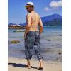 imageCOOFANDY Mens Linen Harem Capri Pants Lightweight Loose 34 Shorts Drawstring Elastic Waist Casual Beach Boho Yoga TrousersBlue Hippie Pattern