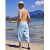 imageCOOFANDY Mens Linen Harem Capri Pants Lightweight Loose 34 Shorts Drawstring Elastic Waist Casual Beach Boho Yoga TrousersBlue Pinstripes