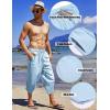 imageCOOFANDY Mens Linen Harem Capri Pants Lightweight Loose 34 Shorts Drawstring Elastic Waist Casual Beach Boho Yoga TrousersBlue Pinstripes