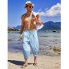 imageCOOFANDY Mens Linen Harem Capri Pants Lightweight Loose 34 Shorts Drawstring Elastic Waist Casual Beach Boho Yoga TrousersBlue Pinstripes