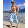 imageCOOFANDY Mens Linen Harem Capri Pants Lightweight Loose 34 Shorts Drawstring Elastic Waist Casual Beach Boho Yoga TrousersBlue Pinstripes