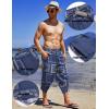 imageCOOFANDY Mens Linen Harem Capri Pants Lightweight Loose 34 Shorts Drawstring Elastic Waist Casual Beach Boho Yoga TrousersBlue Square Pattern