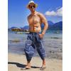 imageCOOFANDY Mens Linen Harem Capri Pants Lightweight Loose 34 Shorts Drawstring Elastic Waist Casual Beach Boho Yoga TrousersBlue Square Pattern
