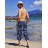 imageCOOFANDY Mens Linen Harem Capri Pants Lightweight Loose 34 Shorts Drawstring Elastic Waist Casual Beach Boho Yoga TrousersBlue Square Pattern