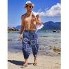 imageCOOFANDY Mens Linen Harem Capri Pants Lightweight Loose 34 Shorts Drawstring Elastic Waist Casual Beach Boho Yoga TrousersBlue Square Pattern