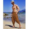 imageCOOFANDY Mens Linen Harem Capri Pants Lightweight Loose 34 Shorts Drawstring Elastic Waist Casual Beach Boho Yoga TrousersBrown