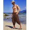 imageCOOFANDY Mens Linen Harem Capri Pants Lightweight Loose 34 Shorts Drawstring Elastic Waist Casual Beach Boho Yoga TrousersCoffee