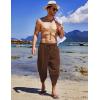 imageCOOFANDY Mens Linen Harem Capri Pants Lightweight Loose 34 Shorts Drawstring Elastic Waist Casual Beach Boho Yoga TrousersCoffee