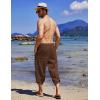 imageCOOFANDY Mens Linen Harem Capri Pants Lightweight Loose 34 Shorts Drawstring Elastic Waist Casual Beach Boho Yoga TrousersCoffee